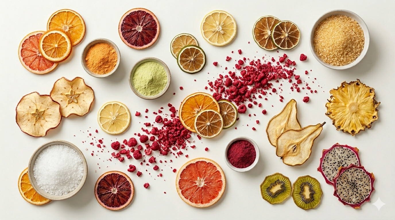 The full Nim's ...naturally range of air-dried cocktail and food garnishes — citrus, dragon fruit, kiwi, pineapple and more