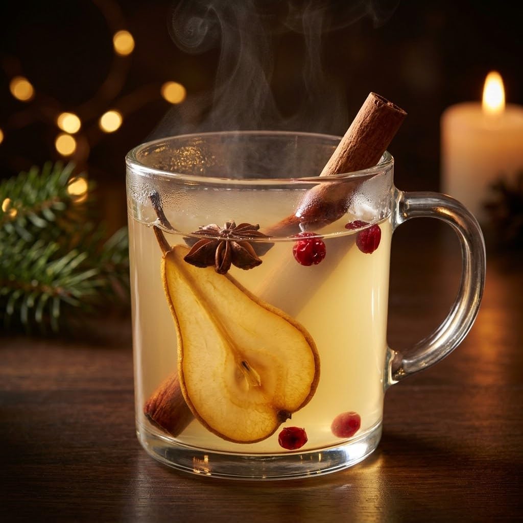 Pear hot toddy with a dried pear slice