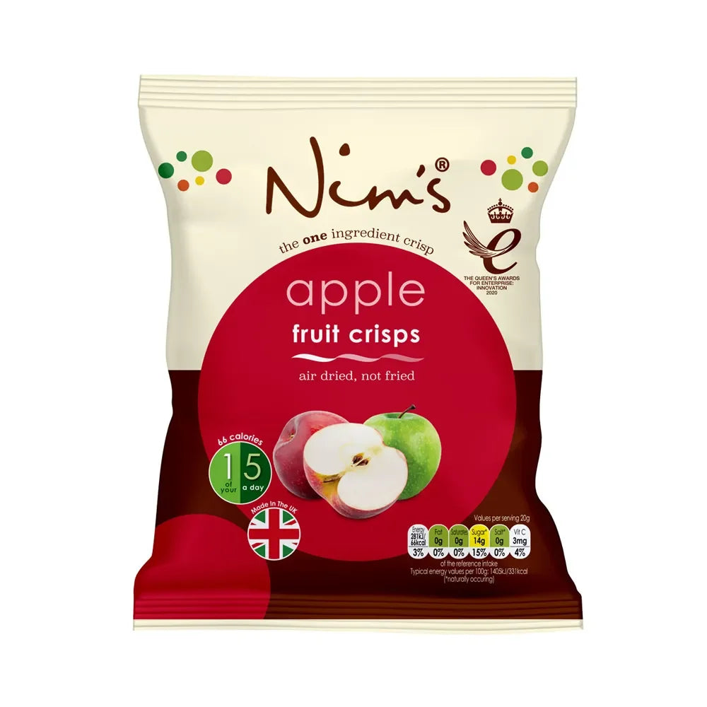 Nim's Naturally apple fruit crisps, air-dried from whole apple, product packaging