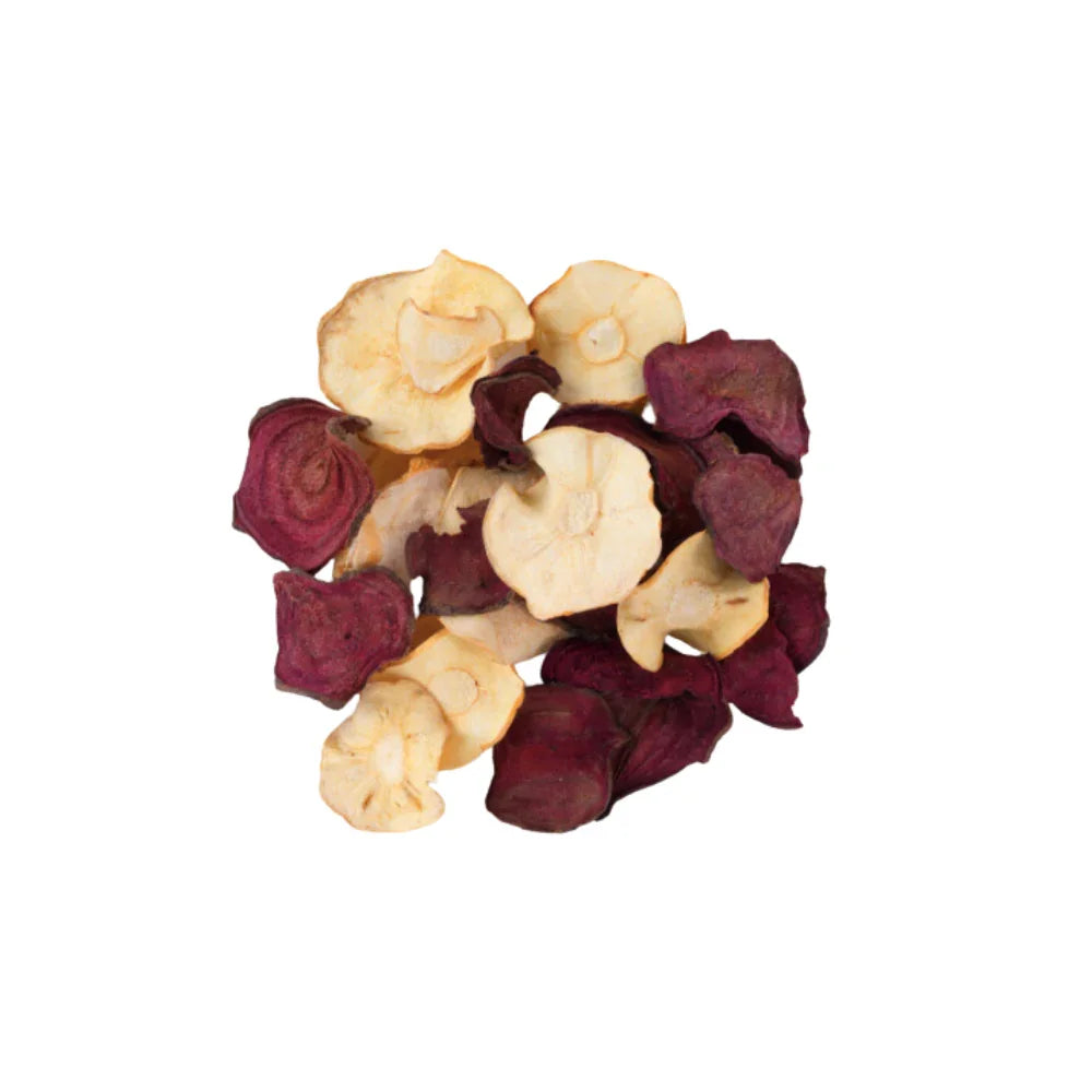 Air-dried beetroot and parsnip crisps, made from whole vegetables, Nim's Naturally