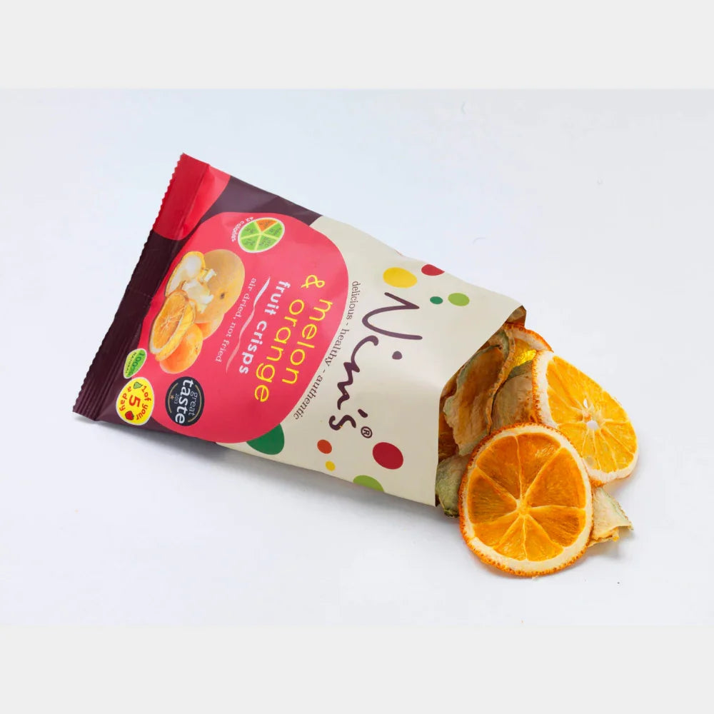 Nim's Naturally air-dried melon and orange fruit crisps made from whole fruit