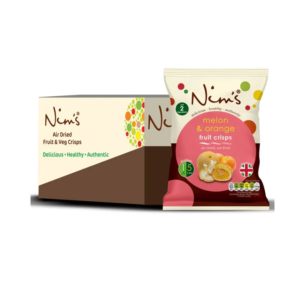 Nim's Naturally melon & orange air-dried fruit crisps made from whole fruit, with box