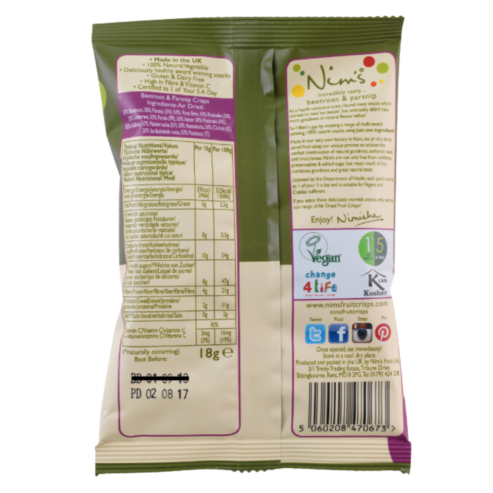 Nim's Beetroot and Parsnip Crisps 1X18g