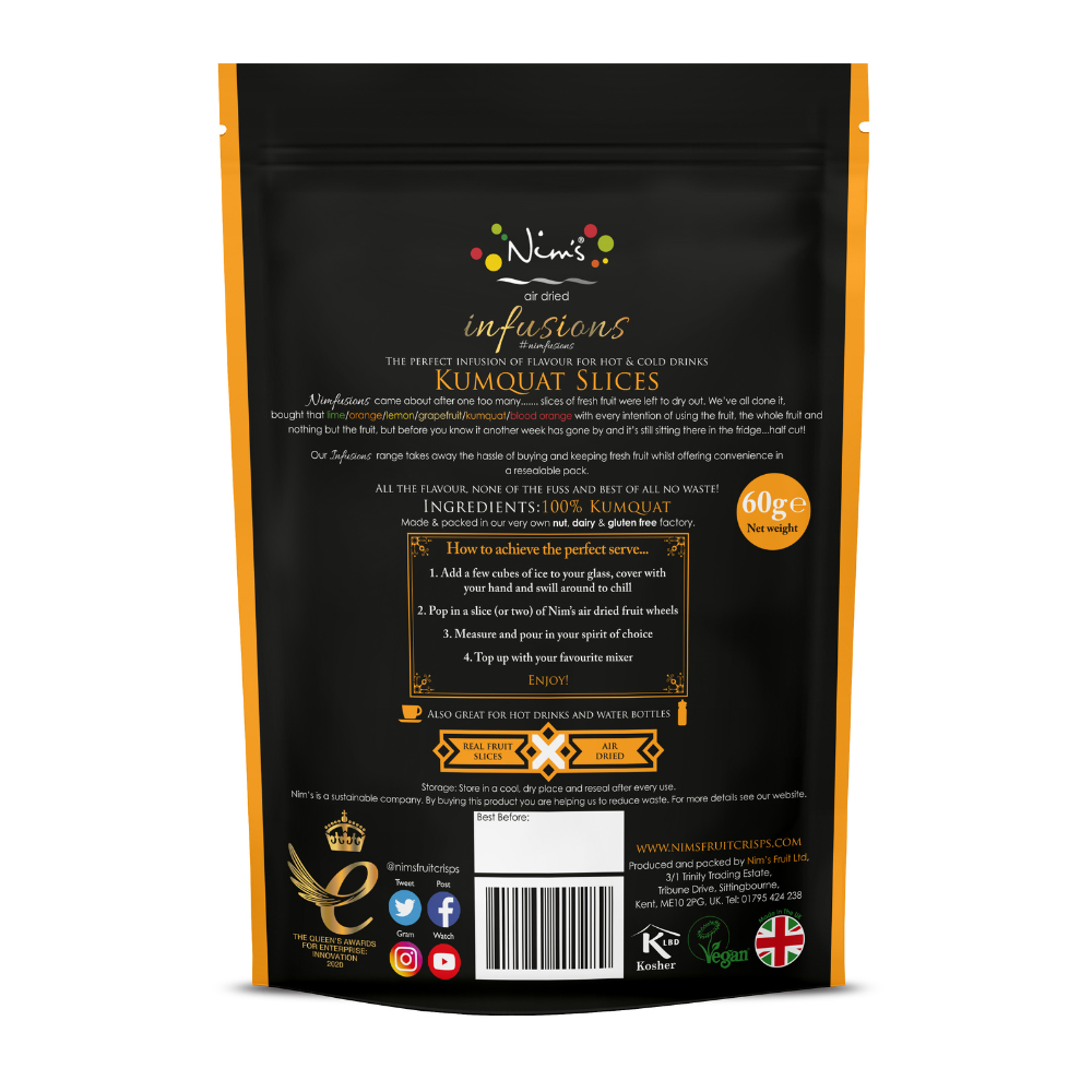 Nim’s Air Dried Kumquat Cocktail Drink Garnish Slices - Multipack Box of 12X60g