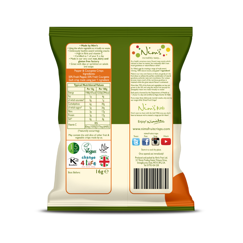 Nim's Pepper and Courgette Crisps - Multipack Box of 12X18g