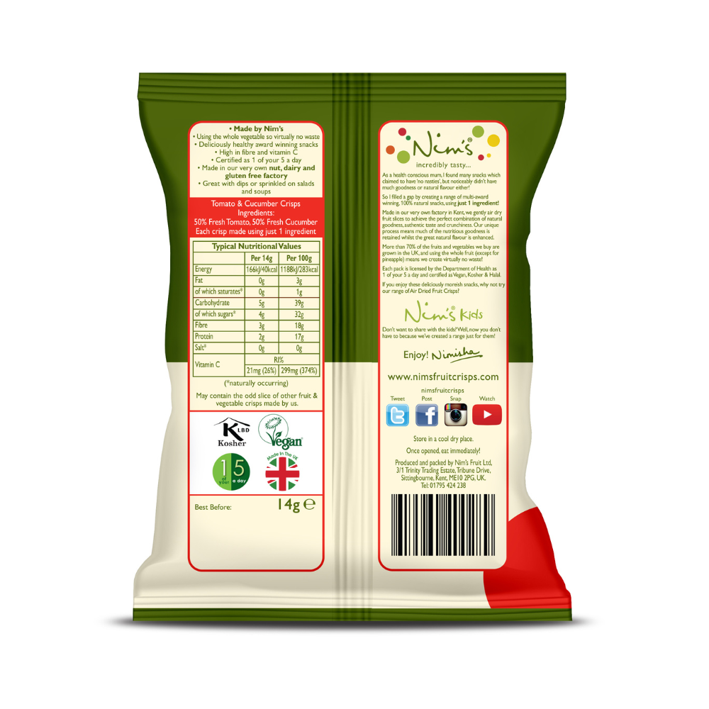 Nim's Tomato and Cucumber Crisps - Multipack Box of 6X14g